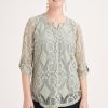 Clothing MILADYS | Henley Top With Lace Overlay Fatigue