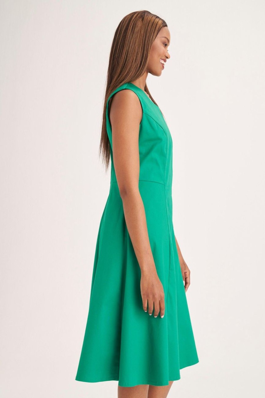 Clothing MILADYS | Sateen Fit And Flare Dress Green Grass Green