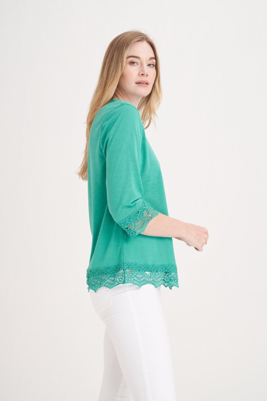 Clothing MILADYS | Lace Trim Top Green Forest Green