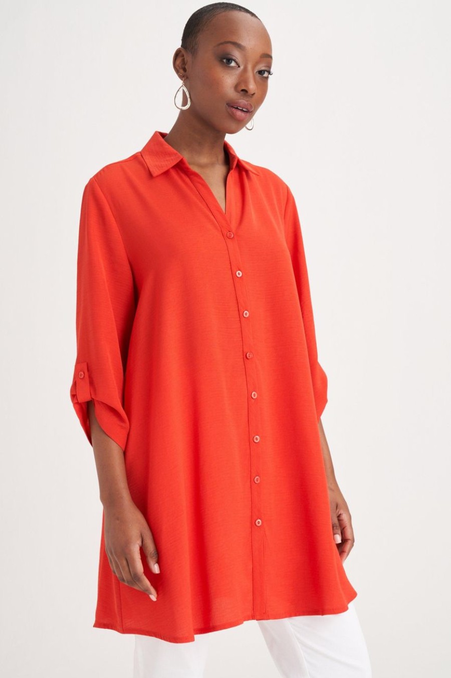 Clothing MILADYS | Longer Length Shirt Orange Burnt Orange