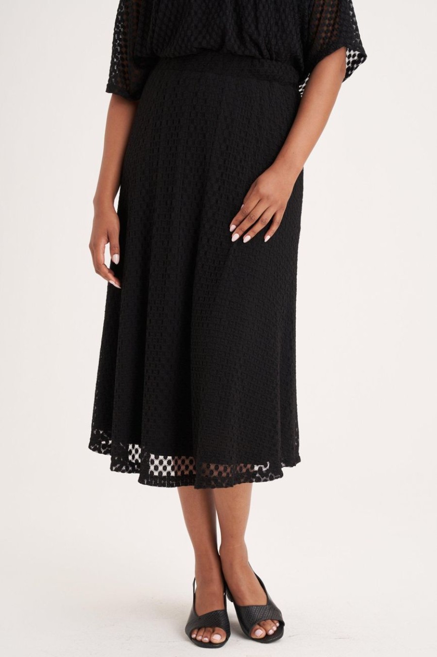 Clothing MILADYS | Lace Overlay A-Line Skirt Black