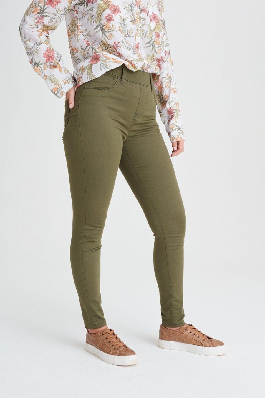 Clothing MILADYS | Pull On Slim Leg Twill Jeggings Fatigue