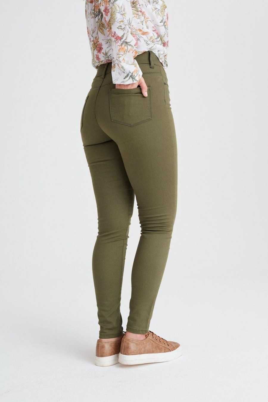 Clothing MILADYS | Pull On Slim Leg Twill Jeggings Fatigue