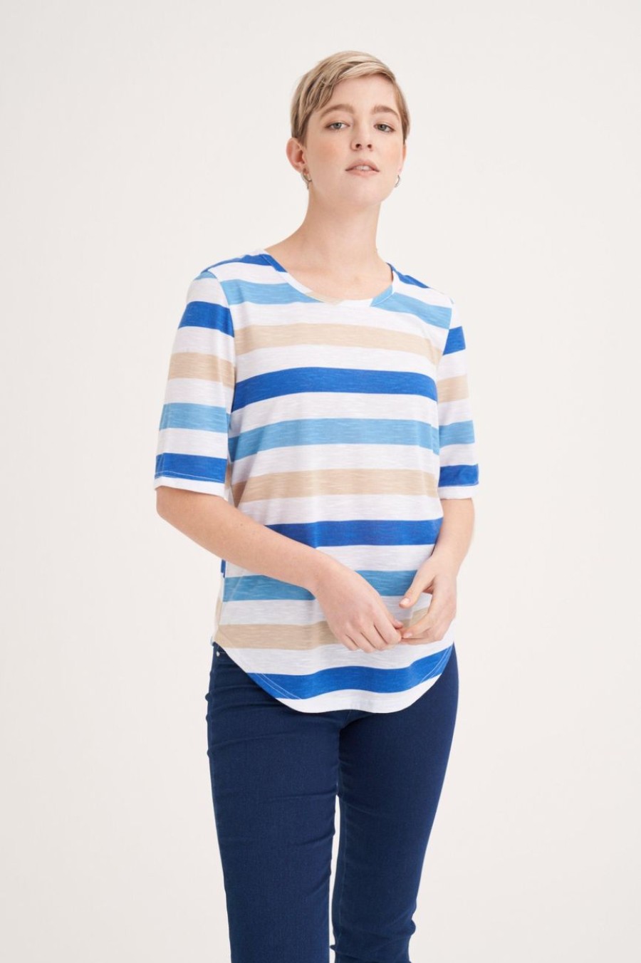 Clothing MILADYS | Casual Blue Stripe T-Shirt Multi