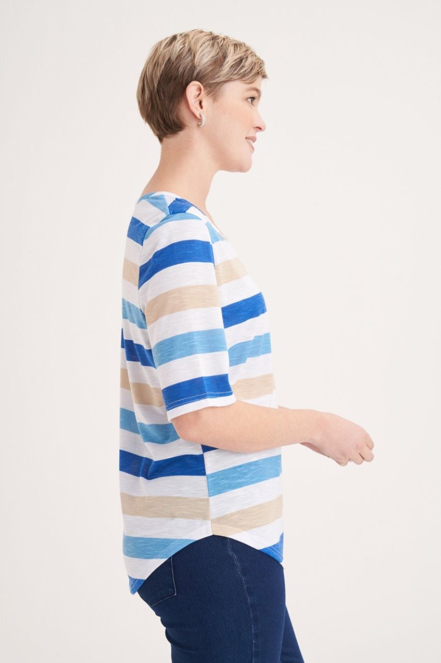 Clothing MILADYS | Casual Blue Stripe T-Shirt Multi