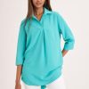 Clothing MILADYS | Collared Henley Top Turq Turquoise