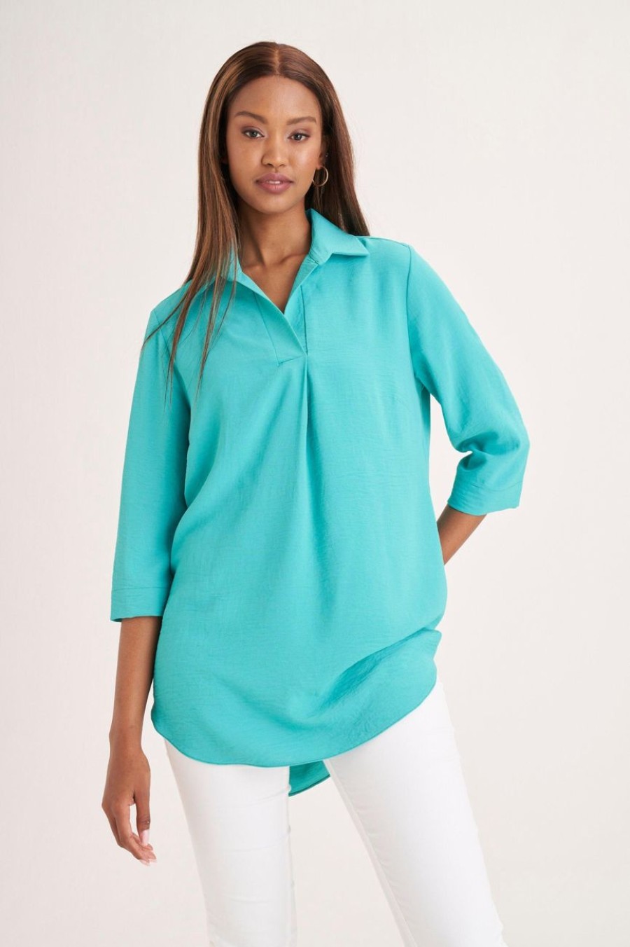 Clothing MILADYS | Collared Henley Top Turq Turquoise