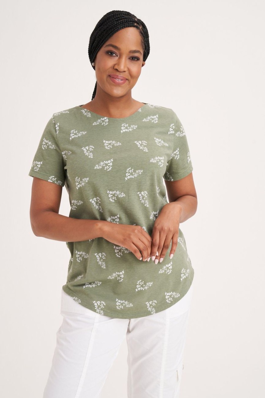 Clothing MILADYS | Green Floral Printed T-Shirt Fatigue