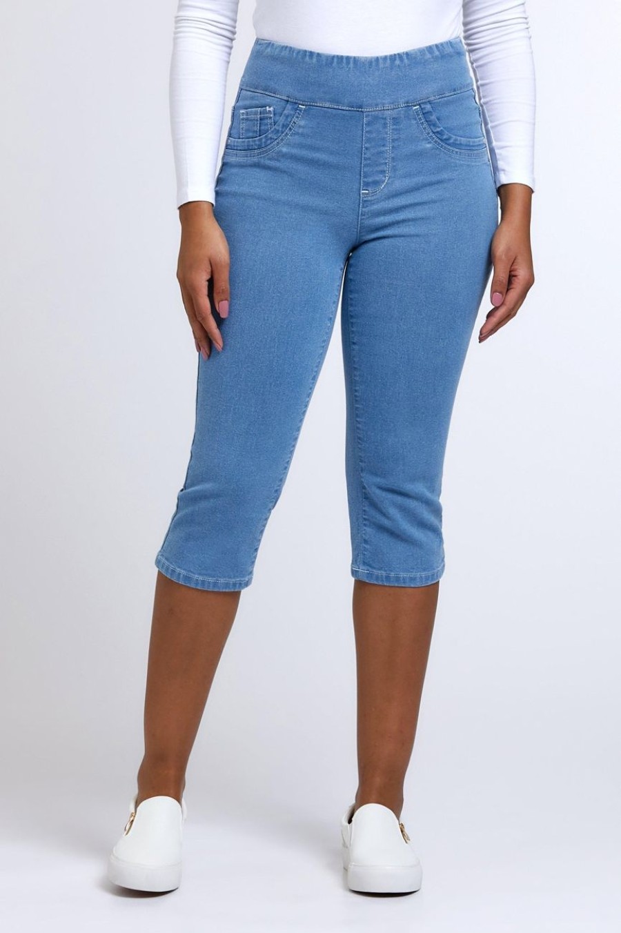 Clothing MILADYS | Straight Leg Pull On Jegging Crops Baby Blue