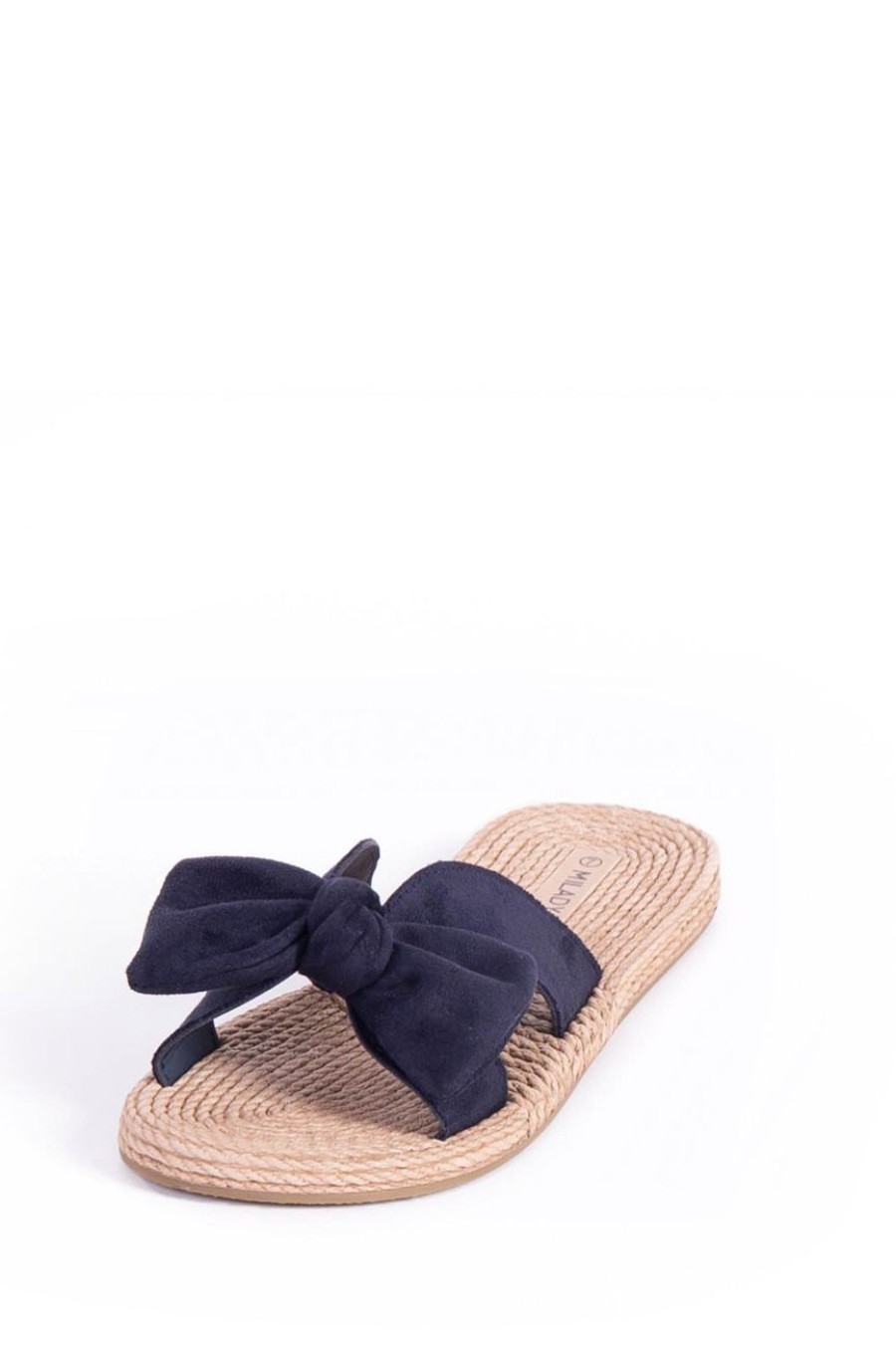 Shoes MILADYS | Linen Bow Trim Resort Sandal Navy