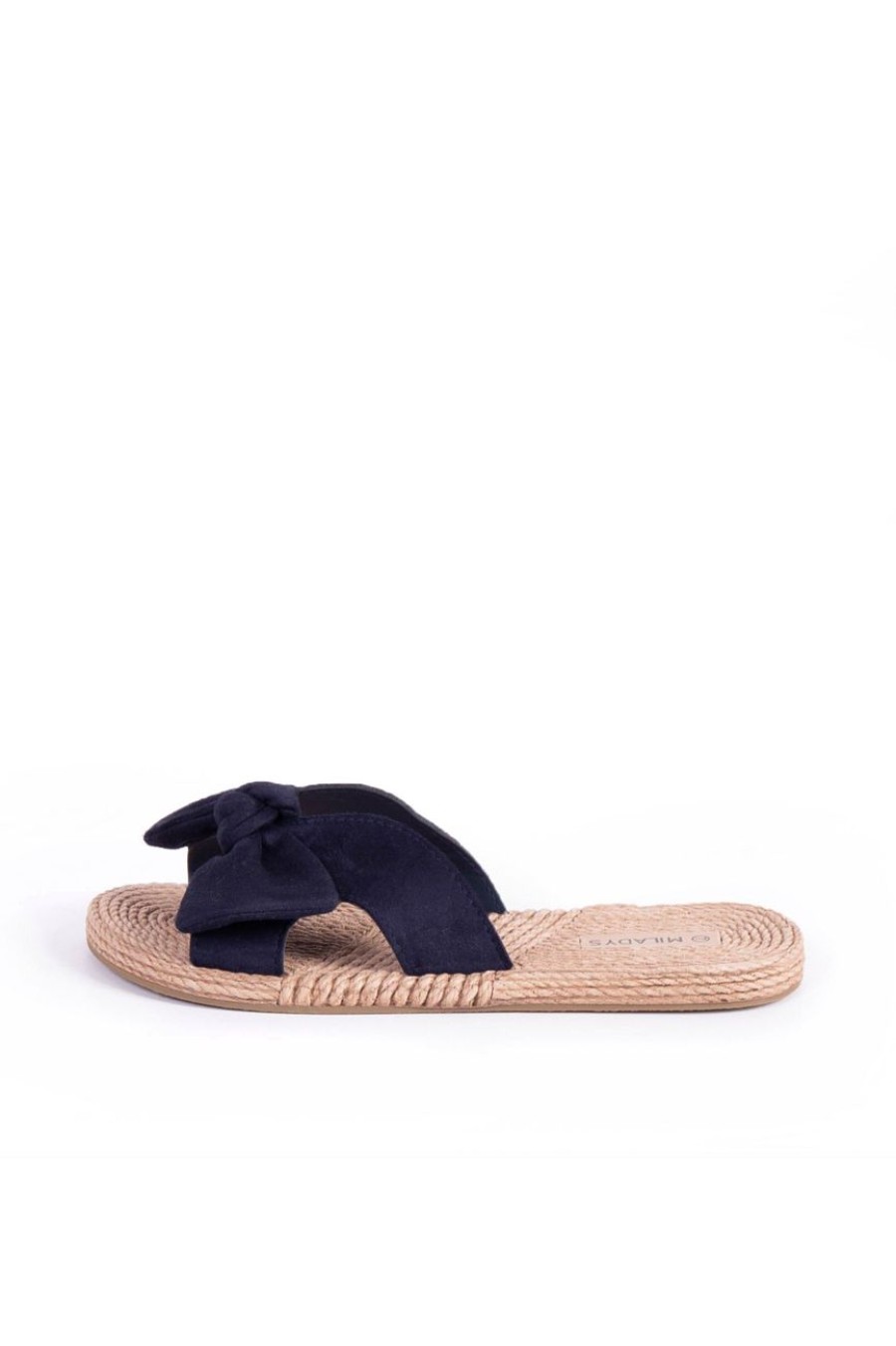 Shoes MILADYS | Linen Bow Trim Resort Sandal Navy