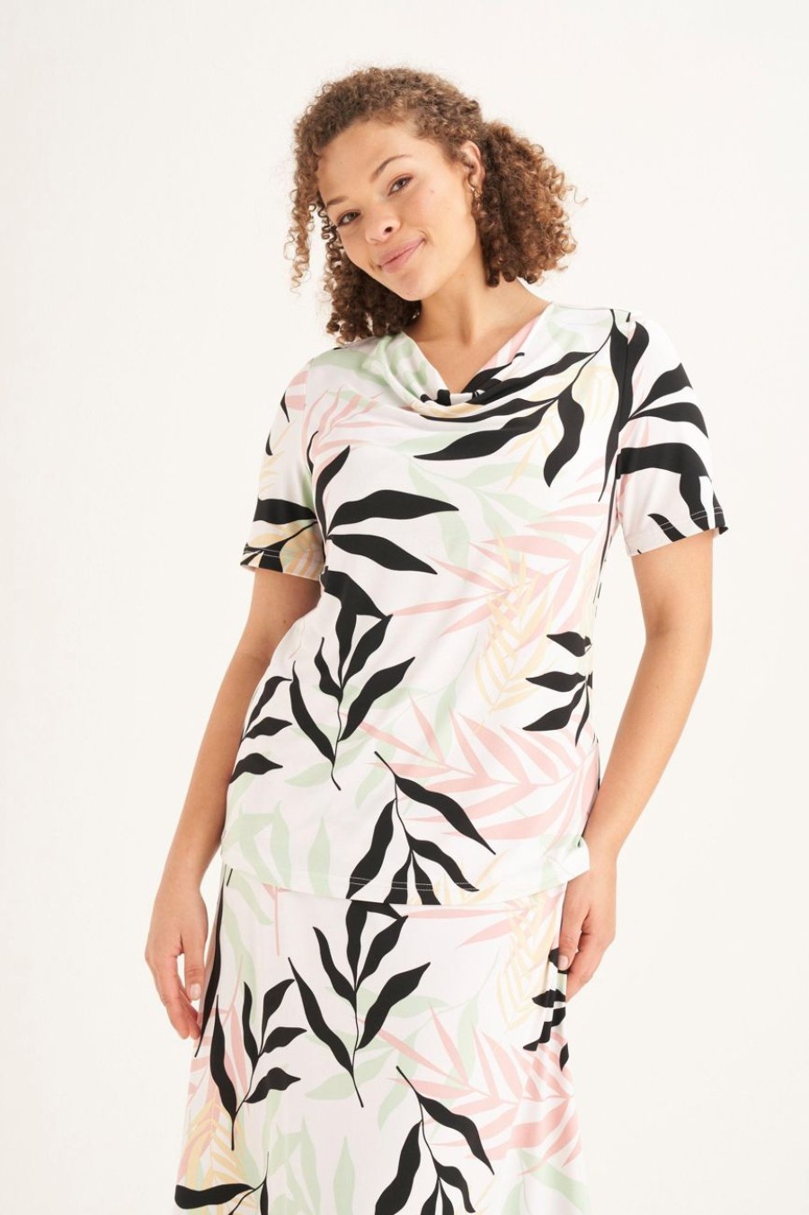 Clothing MILADYS | Leaf Print Cowl Neck Top Multi