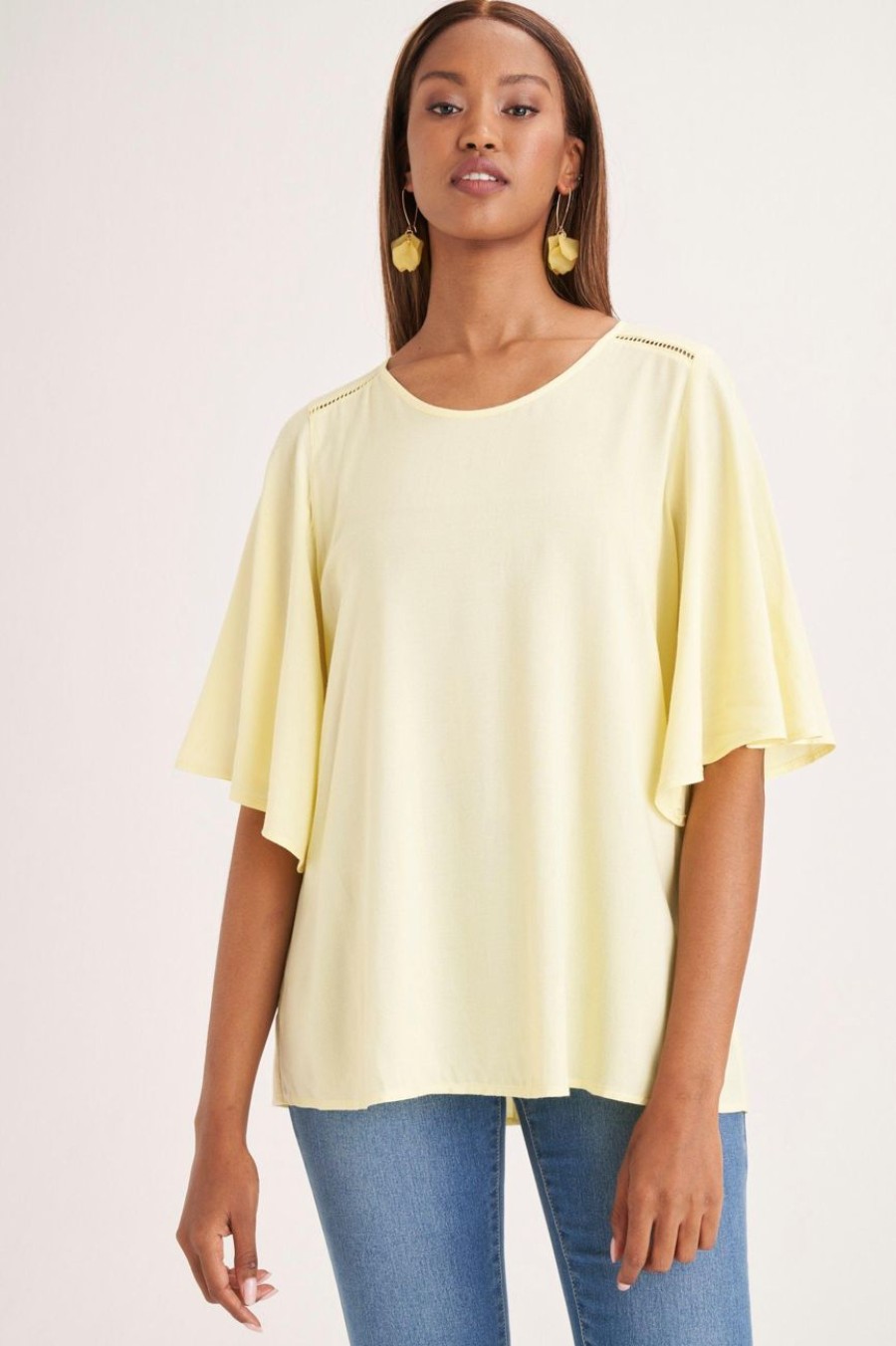 Clothing MILADYS | Boxy Top With Lace Trim Yellow Baby Yellow