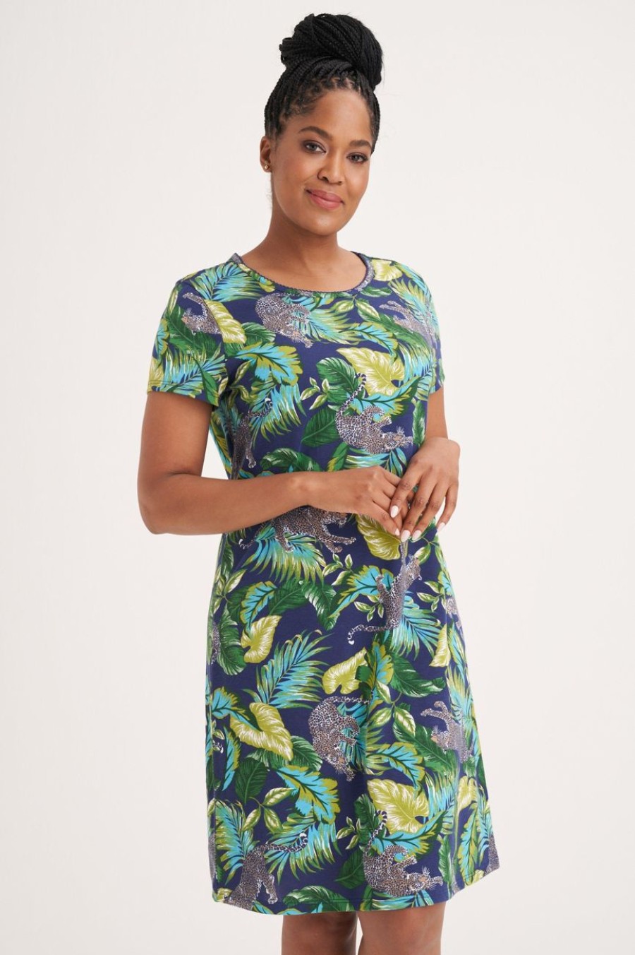 Clothing MILADYS | Tropical Print Sleep Dress Navy