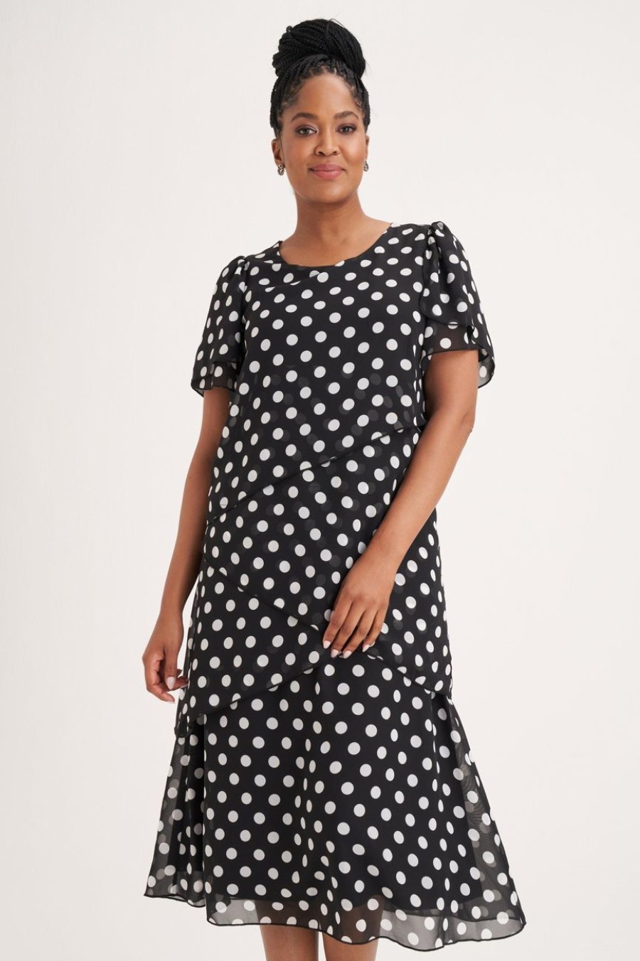 Clothing MILADYS | Polka Dot Chiffon Layered Dress Black