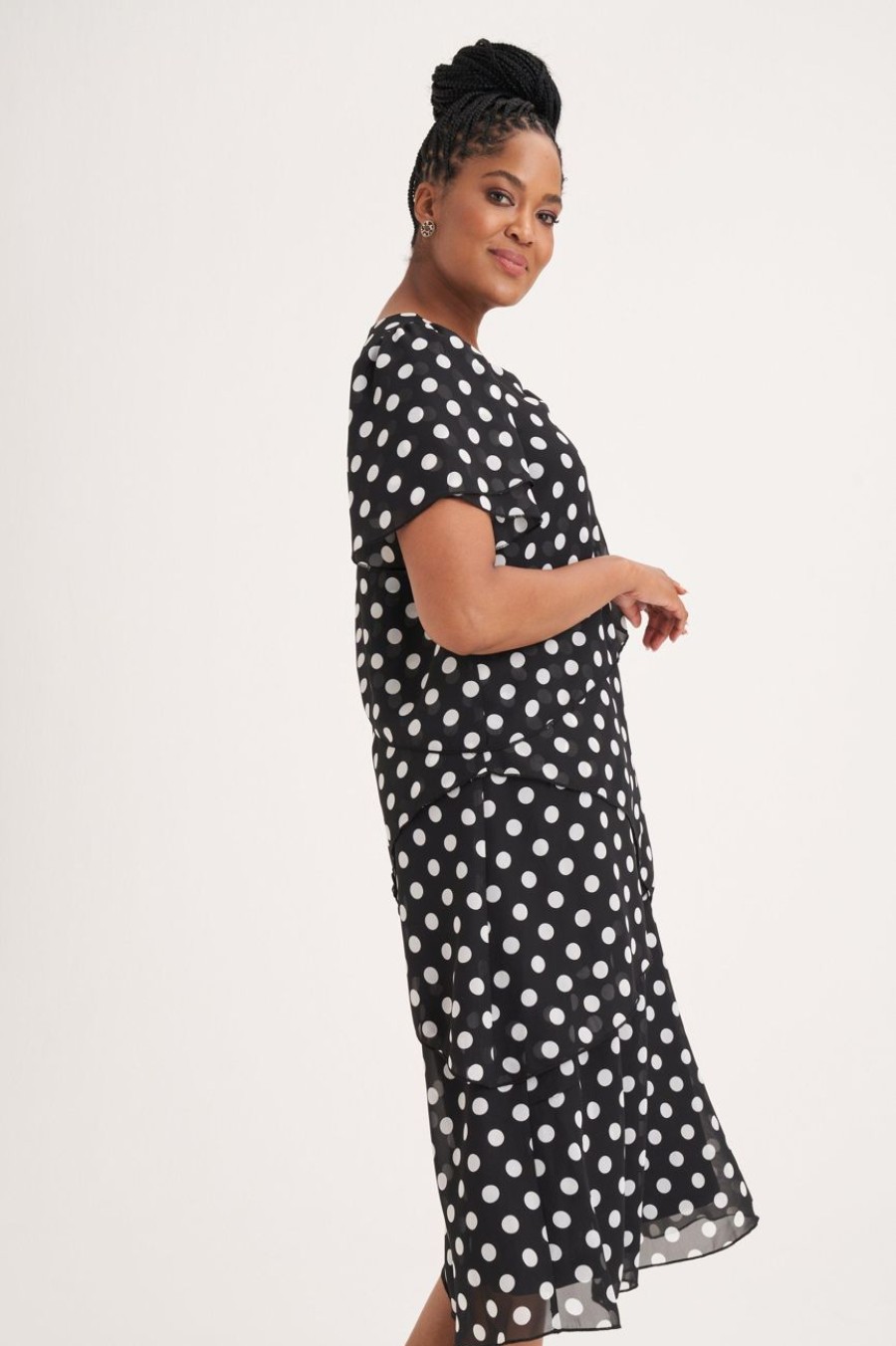 Clothing MILADYS | Polka Dot Chiffon Layered Dress Black