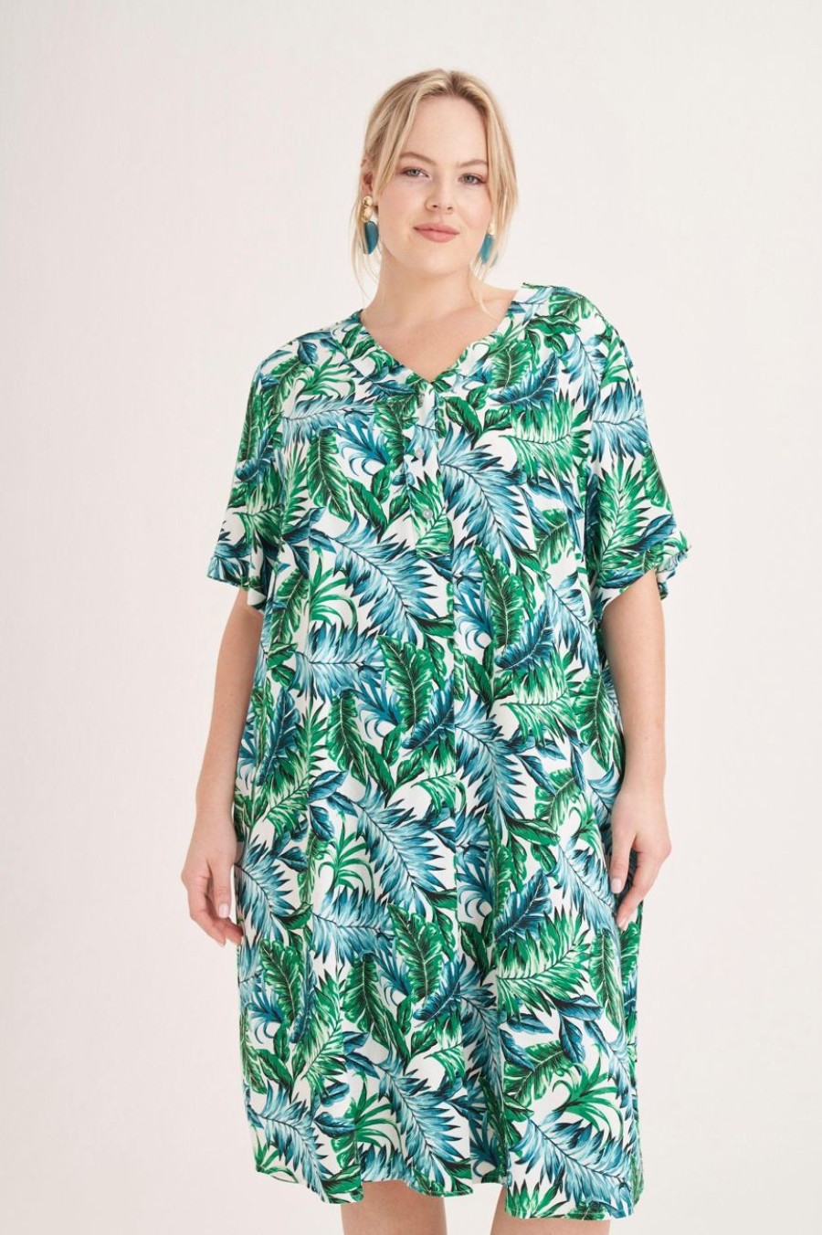 Clothing MILADYS | Tropical A-Line Henley Dress Multi