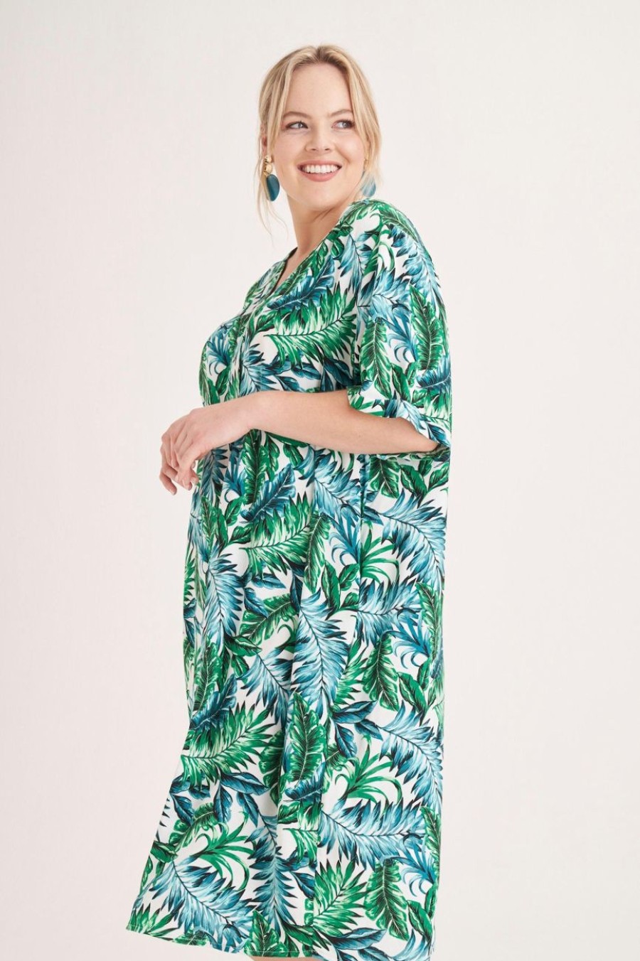 Clothing MILADYS | Tropical A-Line Henley Dress Multi