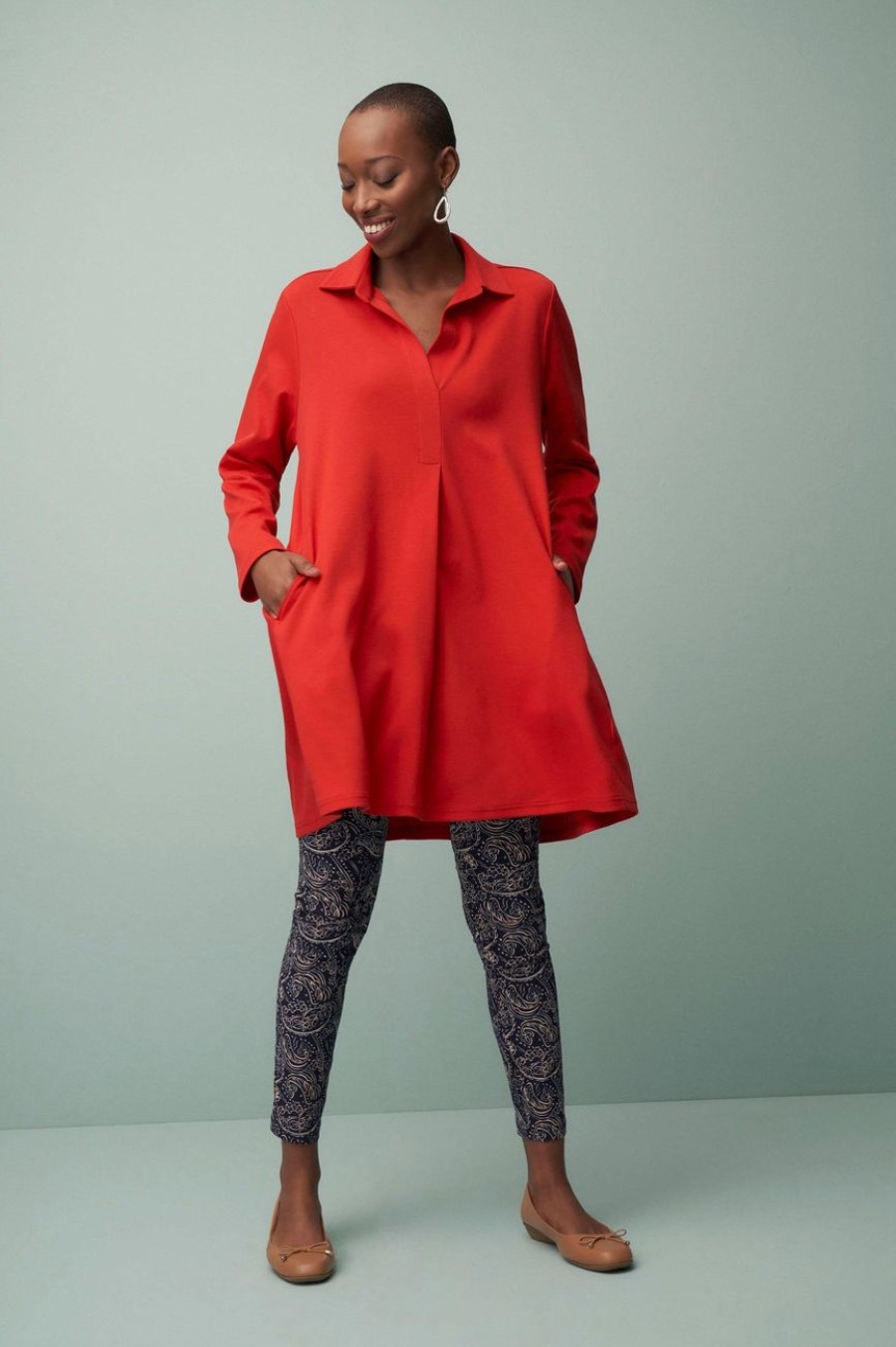 Clothing MILADYS | Ponte Collared Tunic Red Fire Engine Red