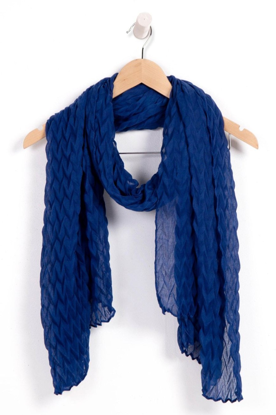 Accessories MILADYS | Chevron Pleated Scarf Navy Cobalt