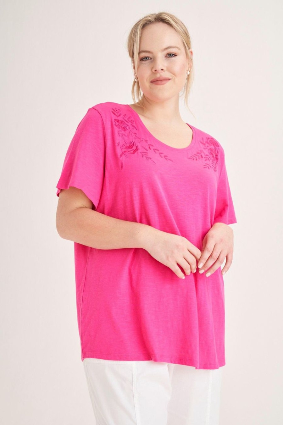 Clothing MILADYS | Embroidered Tee Pink Hot Pink