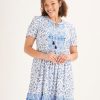 Clothing MILADYS | Printed Peasant Dress Blue Baby Blue