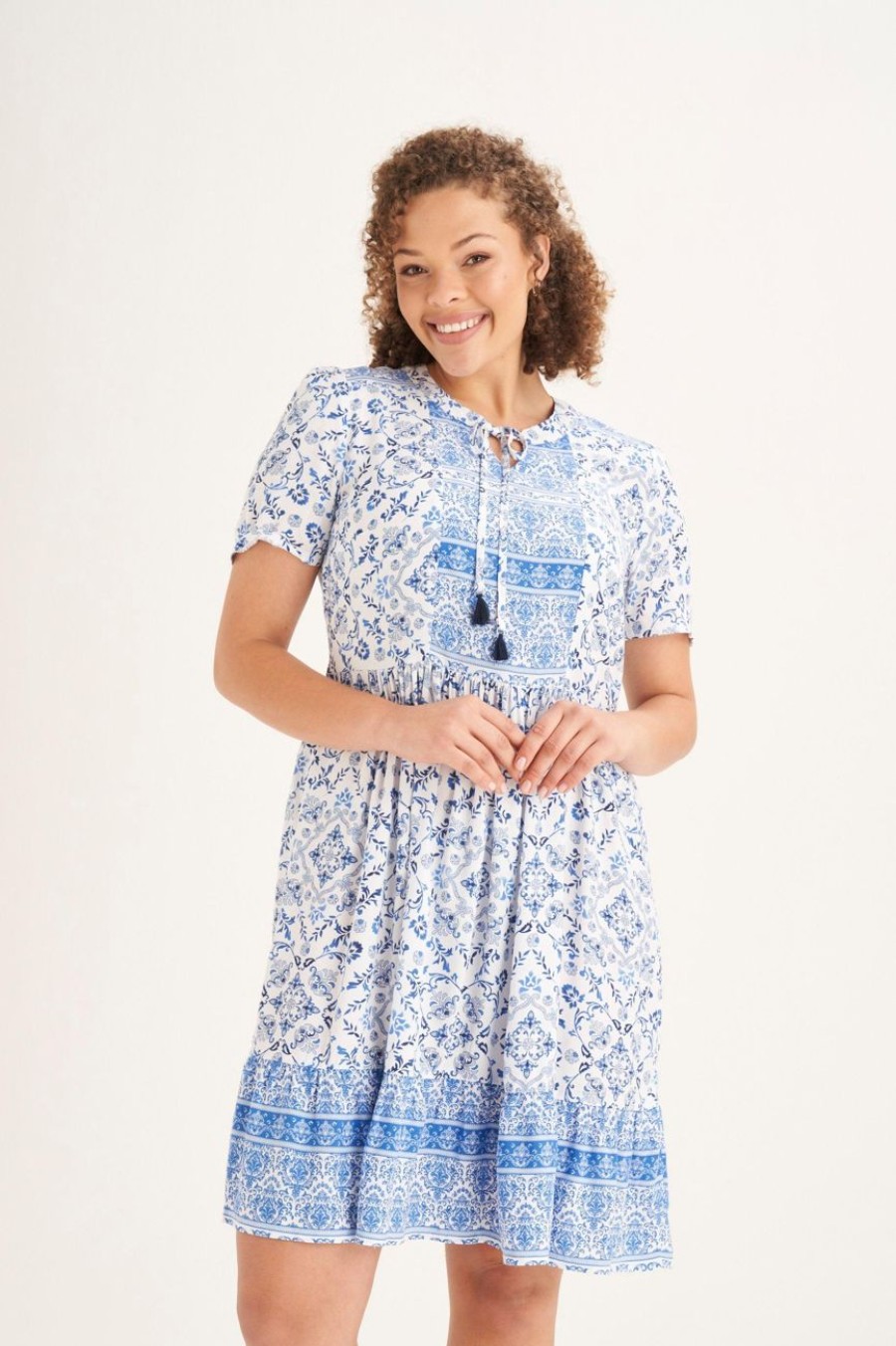 Clothing MILADYS | Printed Peasant Dress Blue Baby Blue