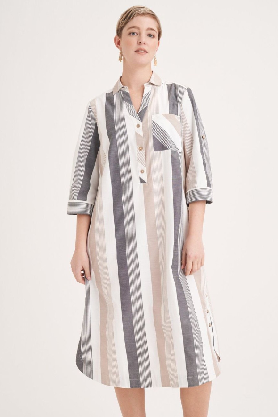 Clothing MILADYS | Stripe A-Line Shirt Dress Multi