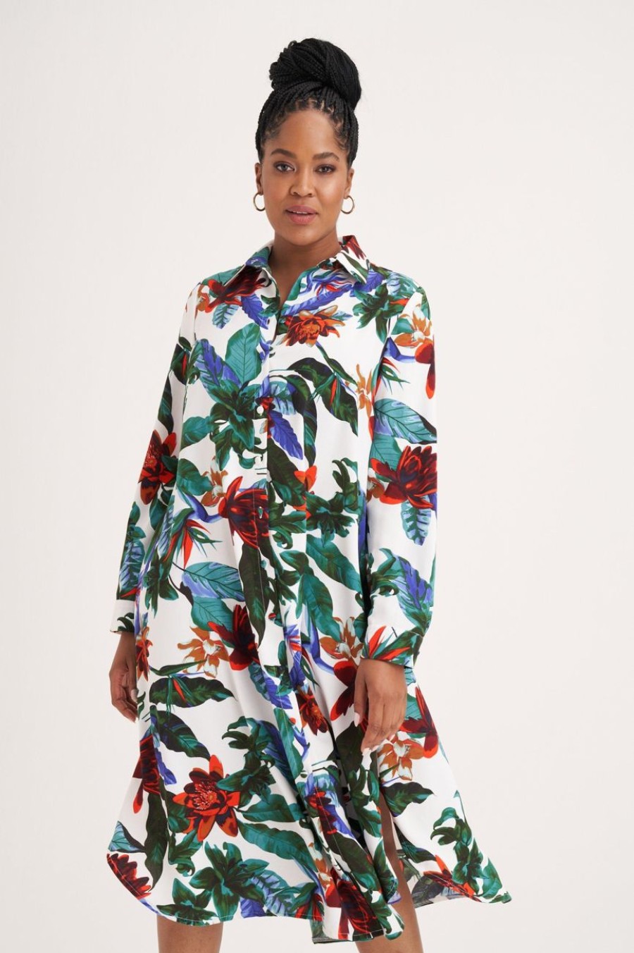 Clothing MILADYS | Tropical Print Shirt Dress Multi