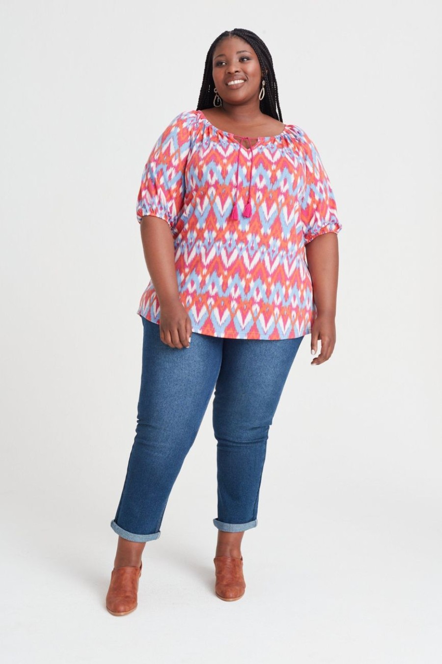 Clothing MILADYS | Abstract Print Peasant Top Multi