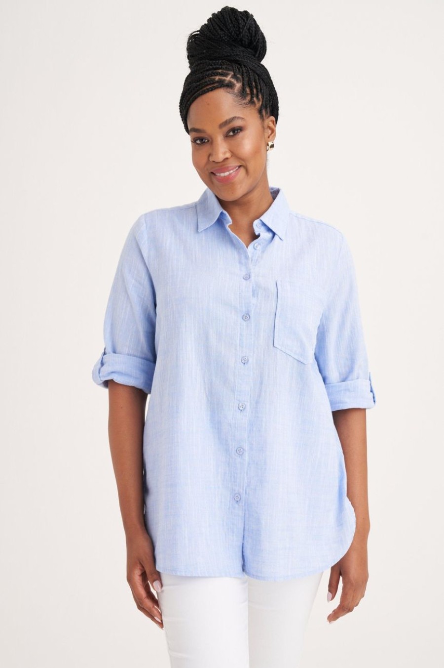 Clothing MILADYS | Cotton Regular Fit Shirt Baby Blue