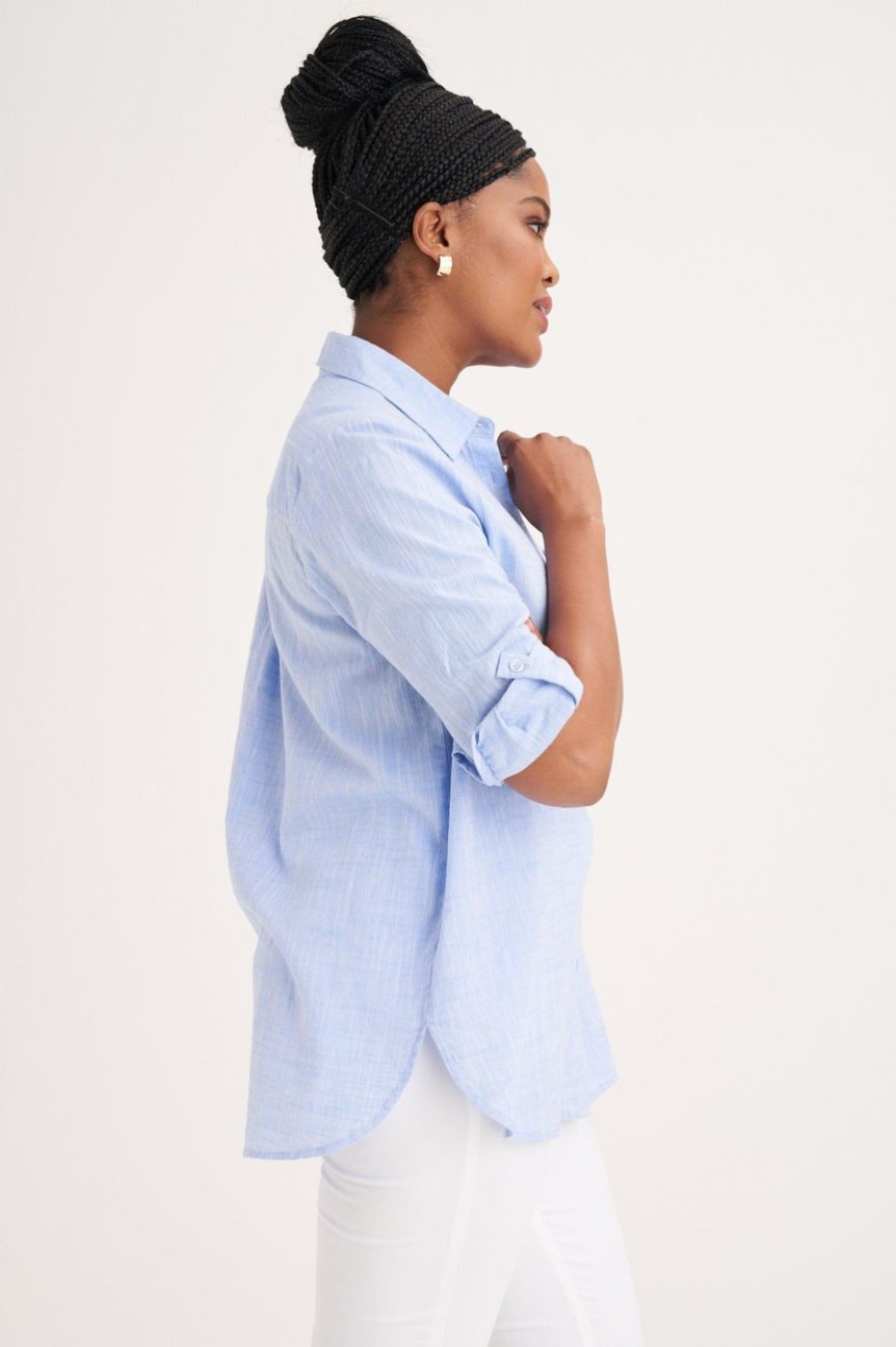 Clothing MILADYS | Cotton Regular Fit Shirt Baby Blue