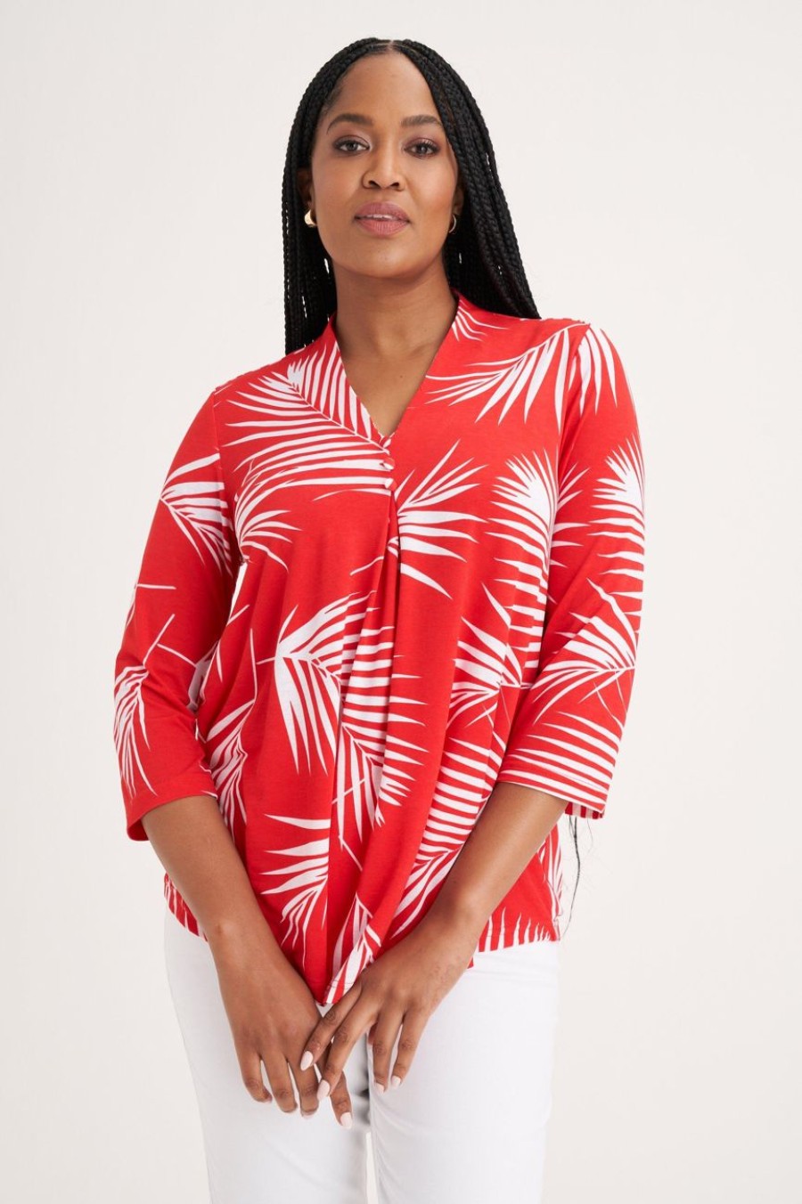 Clothing MILADYS | Leaf Print Trapeze Top Red Fire Engine Red