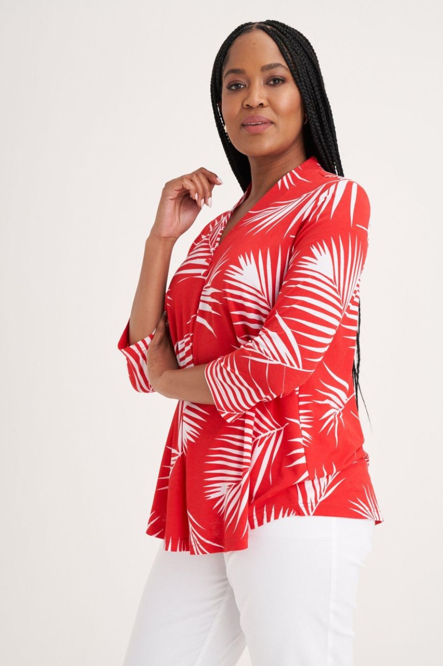 Clothing MILADYS | Leaf Print Trapeze Top Red Fire Engine Red