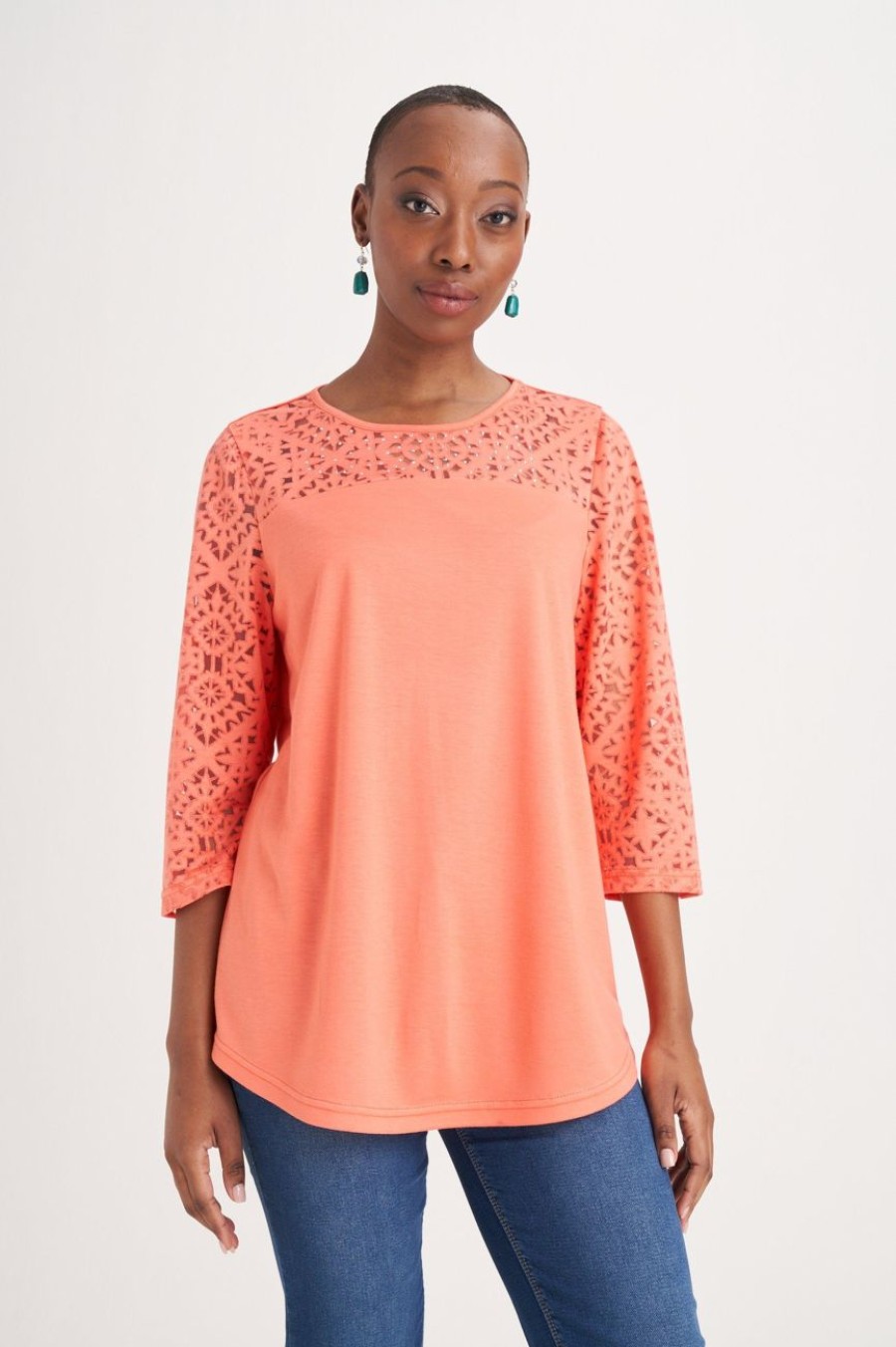 Clothing MILADYS | Embellished Lace Detail Top Orange Multi