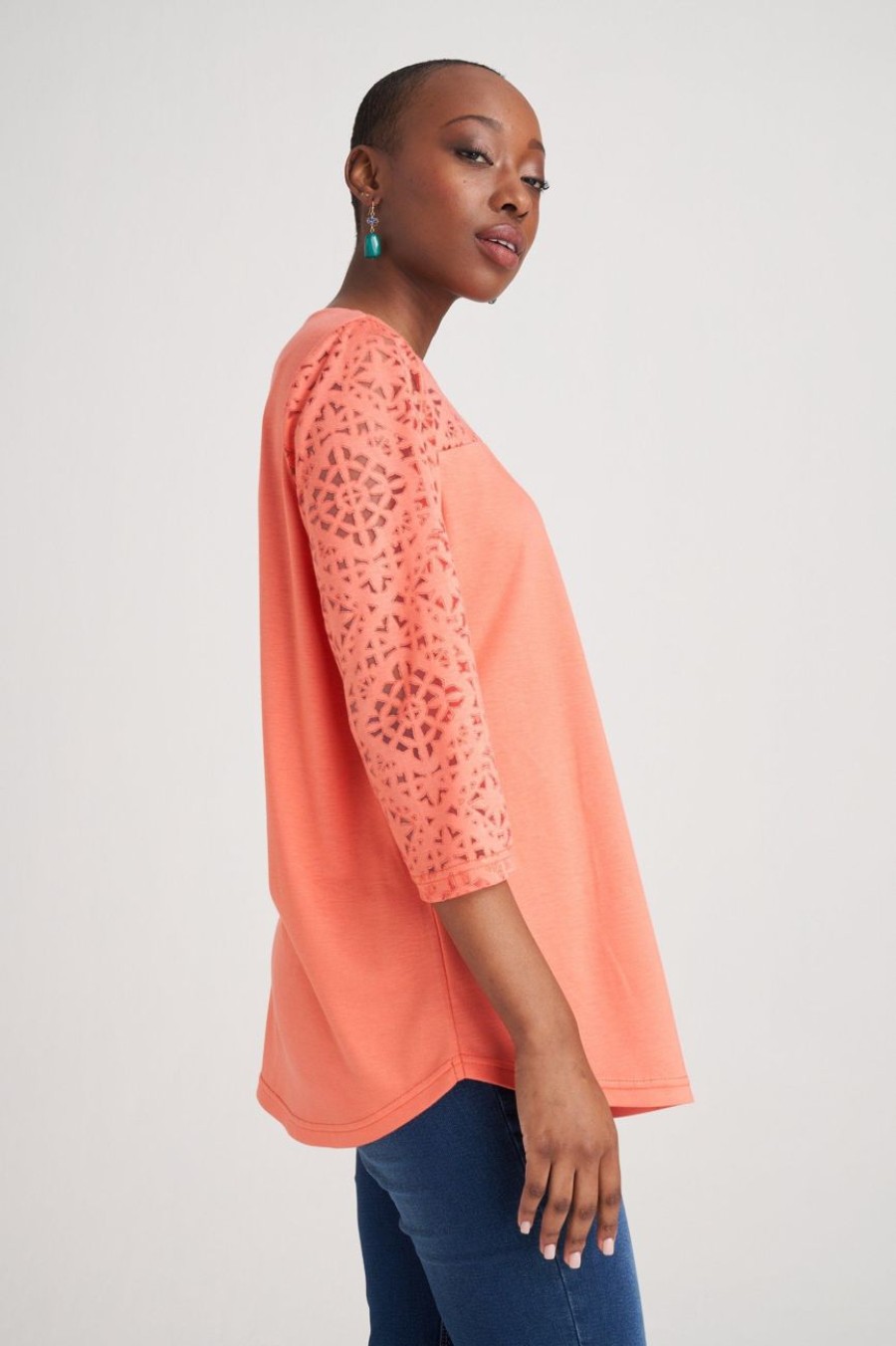 Clothing MILADYS | Embellished Lace Detail Top Orange Multi