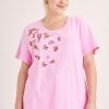 Clothing MILADYS | Floral Embroidered T-Shirt Pink Pink Glo