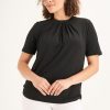 Clothing MILADYS | Pleated Neckline Smart Top Black