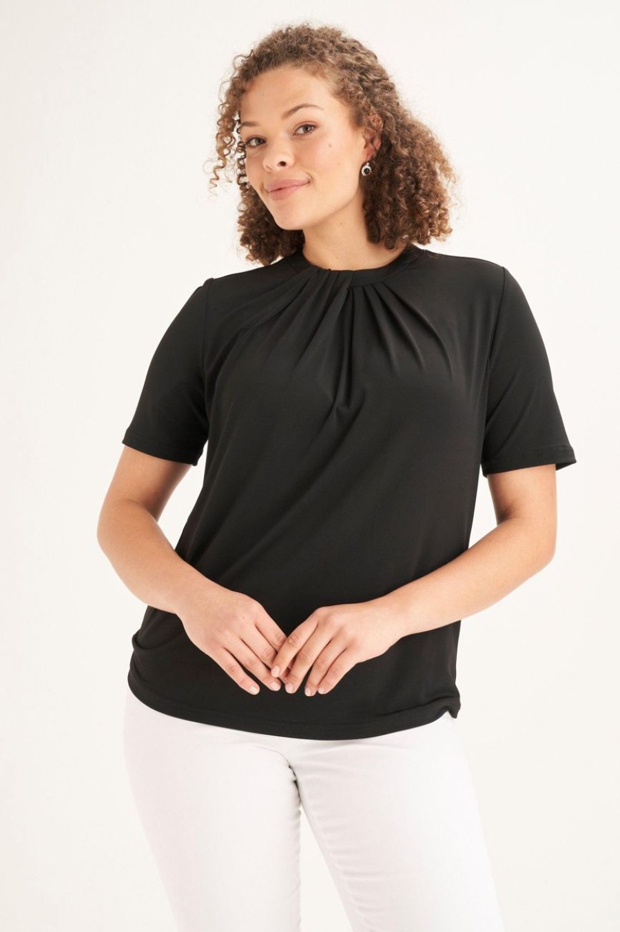 Clothing MILADYS | Pleated Neckline Smart Top Black