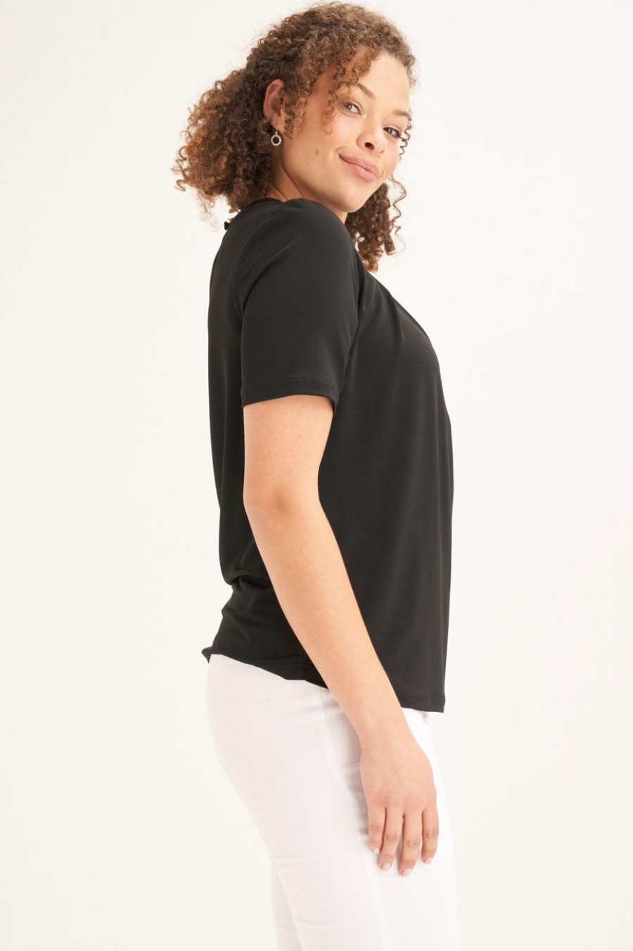 Clothing MILADYS | Pleated Neckline Smart Top Black