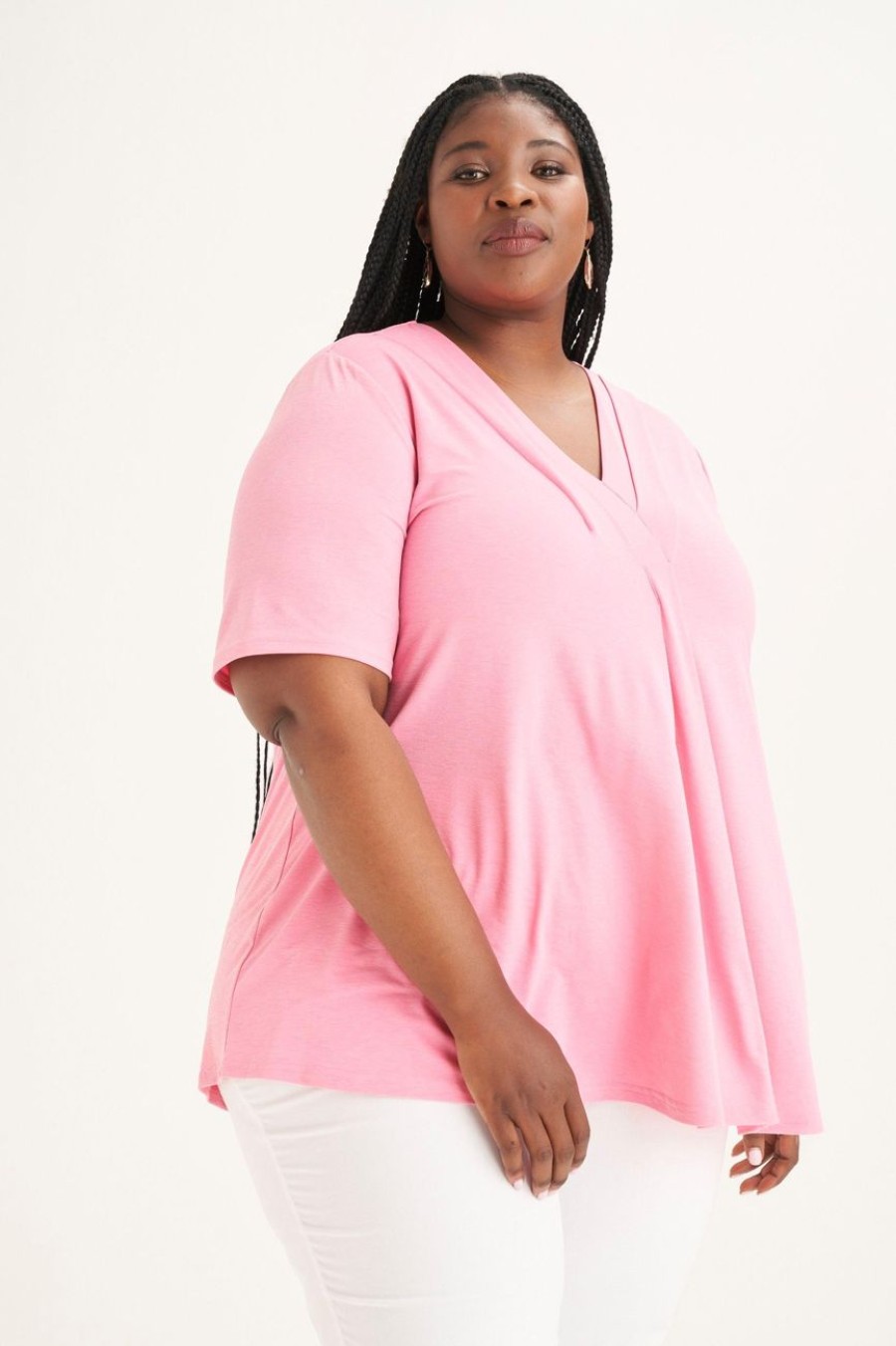 Clothing MILADYS | Front Pleat Trapeze Top Pink Rose Pink