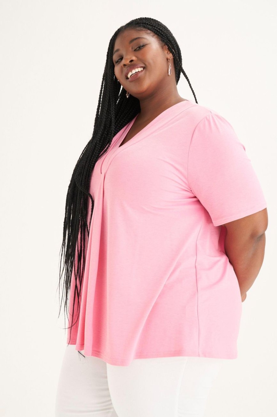 Clothing MILADYS | Front Pleat Trapeze Top Pink Rose Pink