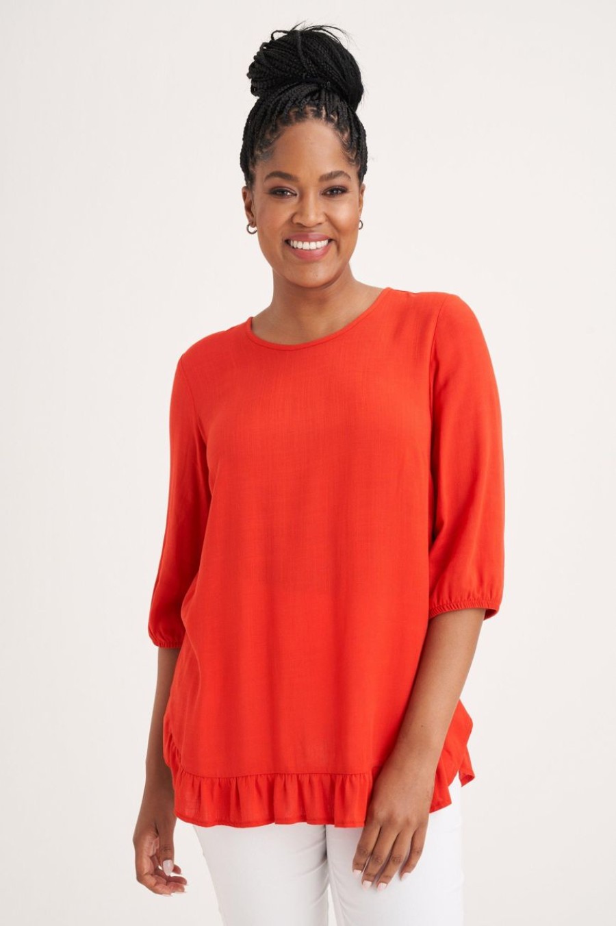 Clothing MILADYS | Woven Ruffle Trim Top Fire Engine Red