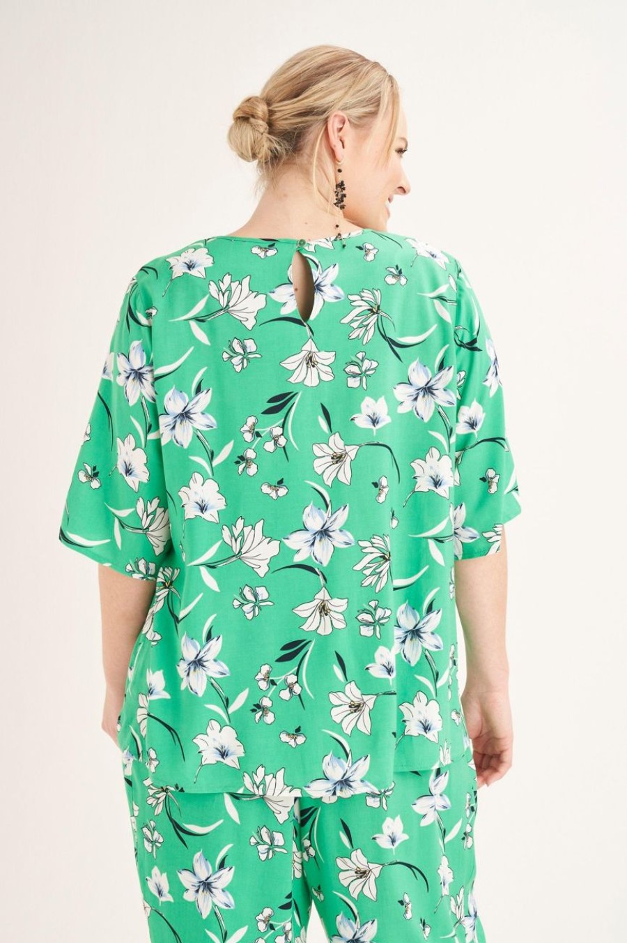 Clothing MILADYS | Floral Print Boxy Top Green Multi