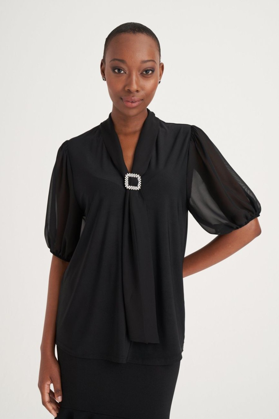 Clothing MILADYS | Buckle Trim Smart Top Black