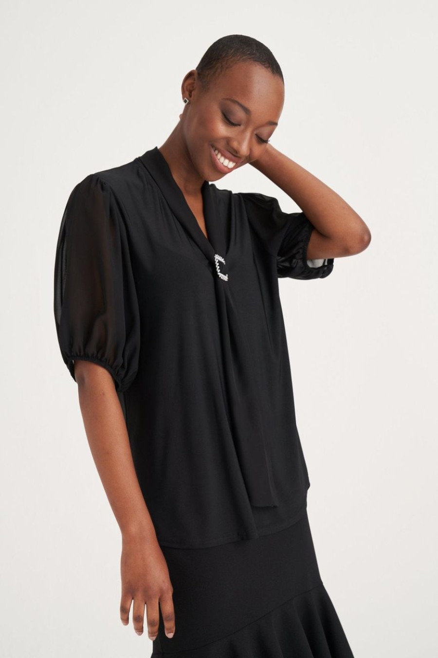 Clothing MILADYS | Buckle Trim Smart Top Black