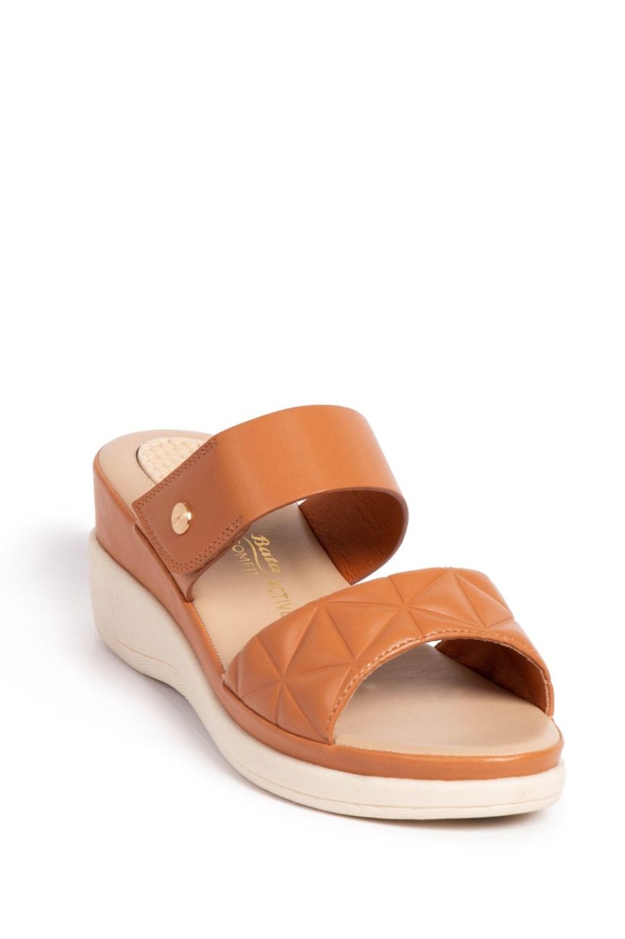 Shoes MILADYS | Quilt Double Strap Wedge - Bata Comfit Camel