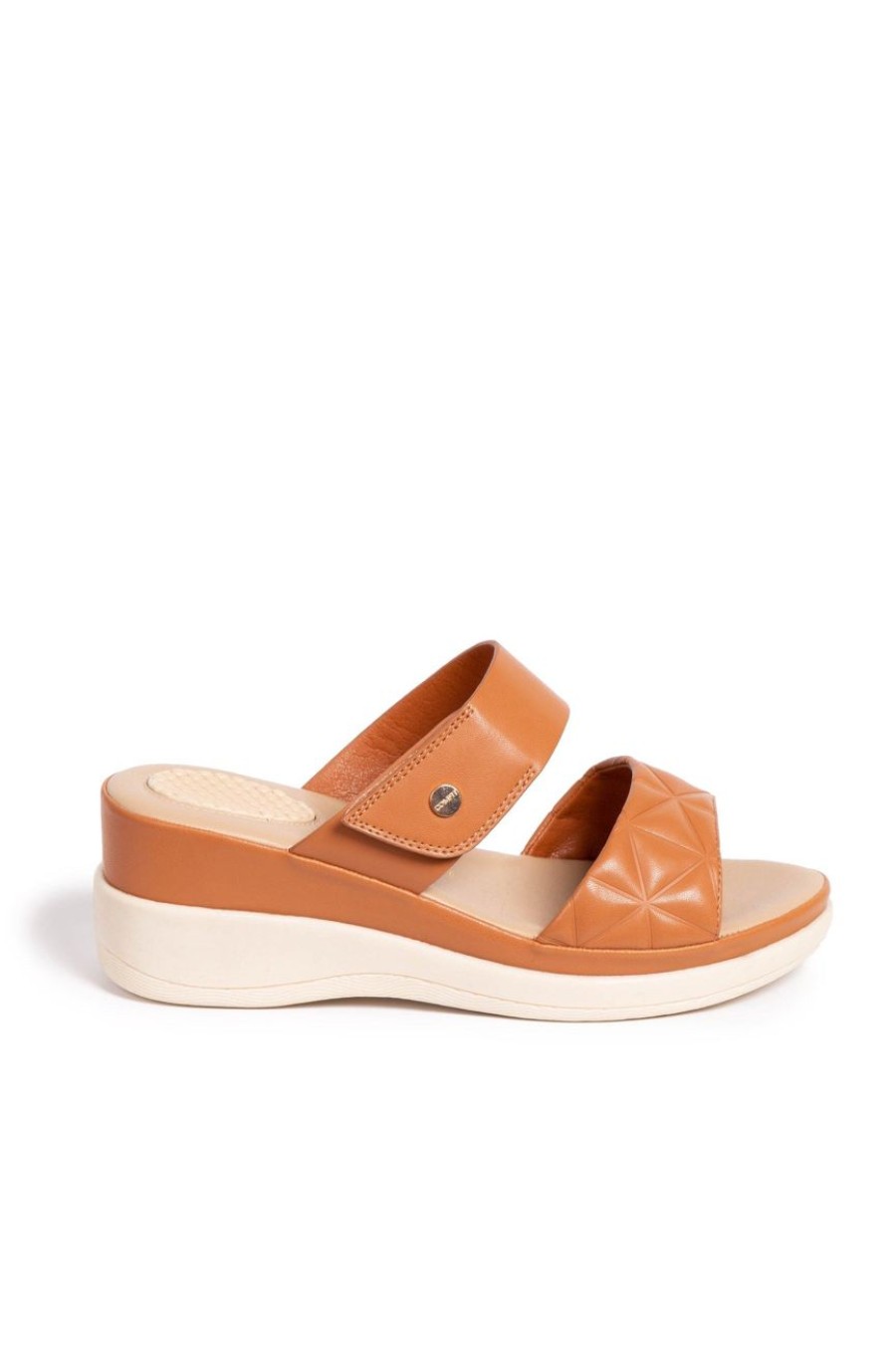 Shoes MILADYS | Quilt Double Strap Wedge - Bata Comfit Camel