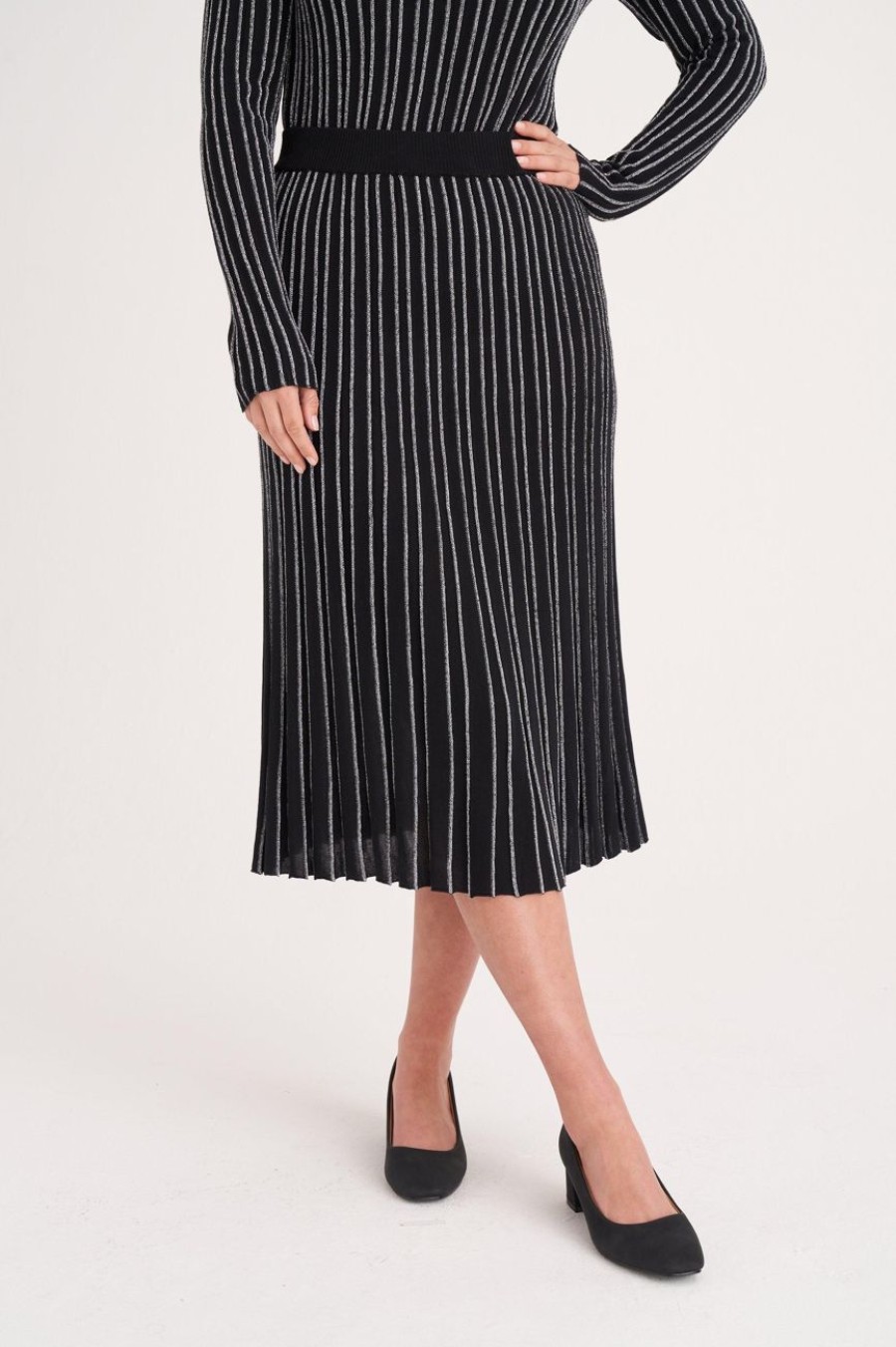 Clothing MILADYS | Lurex Stripe Pleated Skirt Silver