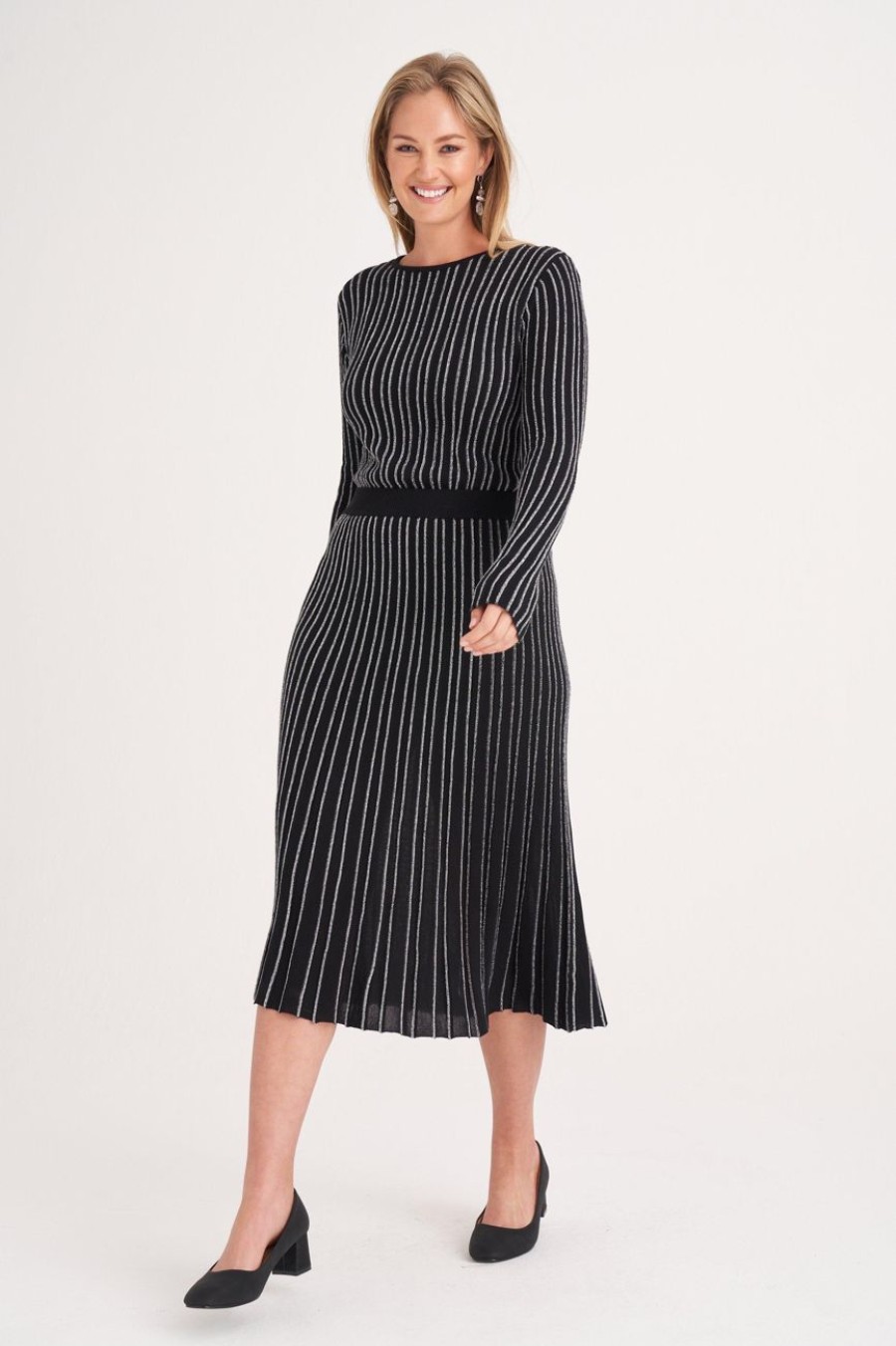 Clothing MILADYS | Lurex Stripe Pleated Skirt Silver